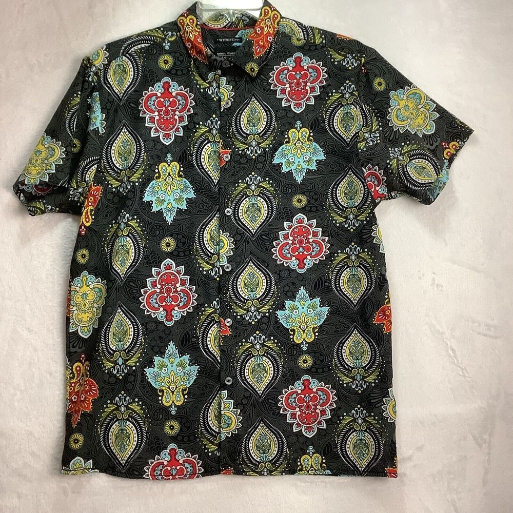 Drill clothing Co. shirt Men's Short Sleeve Size Large Stretch Grey Multicolor